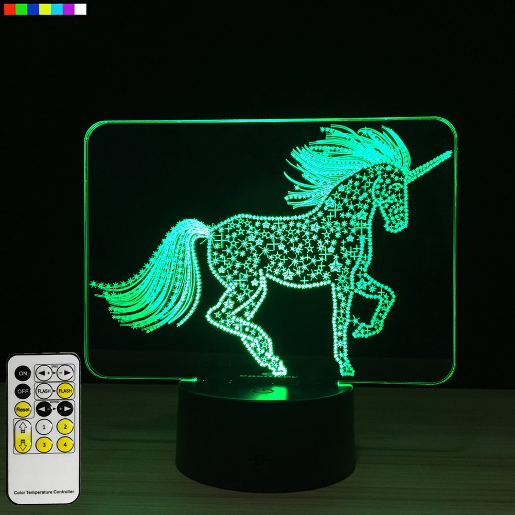 Night Light Unicorn 3d Night Light 7 Colors Change with Remote Night