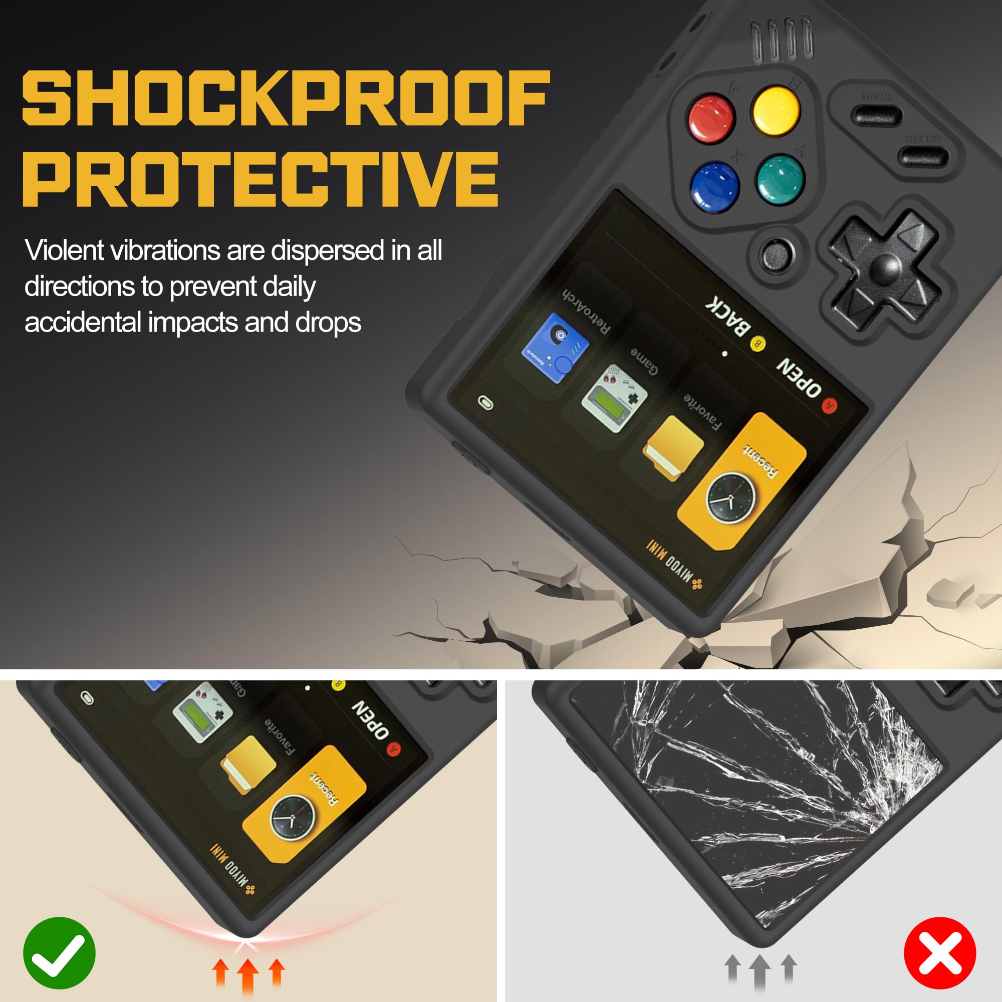 Silicone Case for Miyoo Mini V4 Handheld Game Console, Anti-Slip, Shock Proof, Soft Protective Case for Miyoo Mini V4 with Lanyard - Black