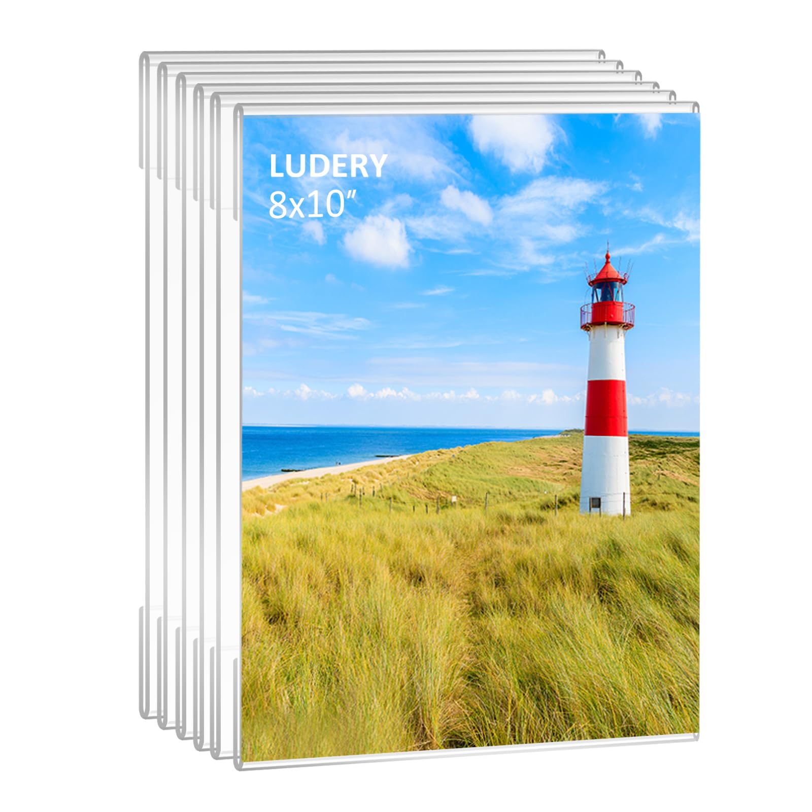 Ludery 8x10 Acrylic Picture Frames,Set of 6 Clear Photo Frame for Wall,Clear Frameless picture Frames 8 x 10,Floating Hanging Picture Frames 8 x 10 for Home, School, Office