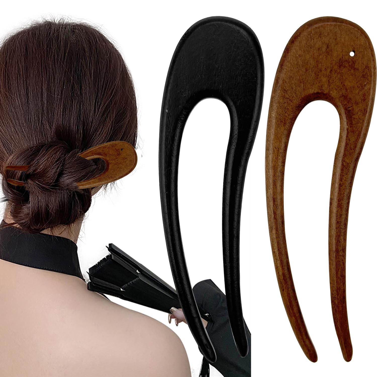 2PCS Vintage Hair Stick,Natural Sandalwood Hair Fork,Large French Hair Pins For Thick Thin Hair,Hair Accessories for Bun Women Hairstyle Accessories