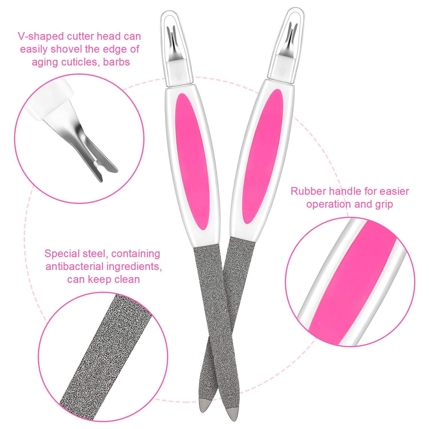 2 In 1 Nail File Cuticle Trimmer Remover Nail Buffers Tool 2 Sided Sapphire Files Pointed Dead Skin Cutter for Manicure Pedicure Tool Hand Foot Fingernails Toenails Care, 6 Pieces : Beauty