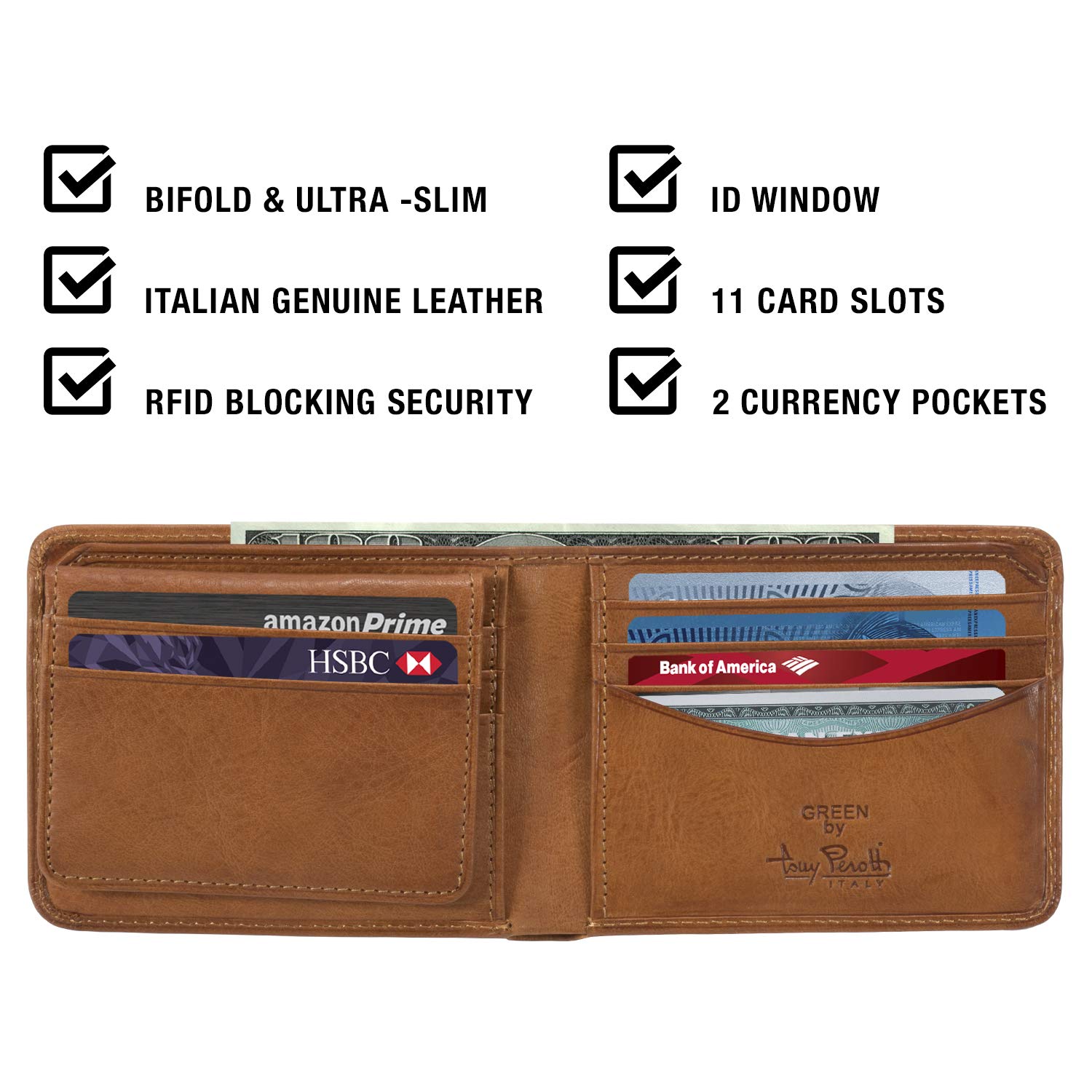 Mens Leather Bifold Wallet with Removable Passcase ID Window Flap Multi Credit Card Slots ...