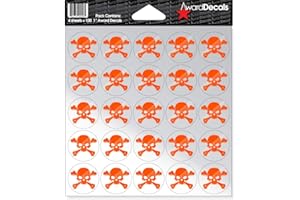 Award Decals New Skull and Crossbone (Orange on Clear) Sticker Set 1" (100 Decals) The Original Award Decals Premium 20mil Thick Helmet Decals Made in The USA Since 1976