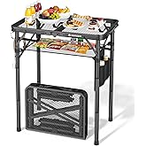 Raynesys Portable Folding Grill Table for Outside for Picnic, Camping | 3 Height Adjustable Small Camping Table with Mesh Bag, Metal Aluminum Folding Table, 23.62 x 15.75 inches, Black