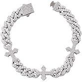 LuxeFlex Iced Out 9mm Cross Cuban Bracelet, Unisex Jesus religious White Gold Plated Sparkling big 5A Cubic Zirconia Shiny Women Luxury Jewelry