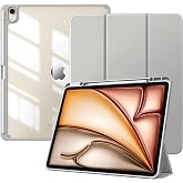 TiMOVO Case for iPad Air 13 inch M4/M3/M2 with Pencil Holder, Light Gray | Slim Trifold Stand Protective Cover, Clear Transparent Back Shell, Auto Wake/Sleep