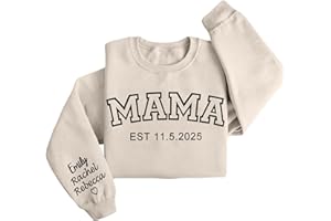 MAIWELL Personalized Sweatshirt for Women with Embroidered Names On Sleeve Custom Mothers Day Birthday Gifts for Mom Grandma