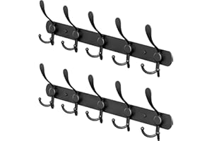 SAYONEYES Black Coat Rack Wall Mount with 5 Tri Hooks for Hanging – 16 Inch Heavy Duty Stainless Steel Rustic Coat Rack Wall Mount – Hat Rack, Hanger, Clothes, Jacket Hooks Wall Mount – 2 Pack