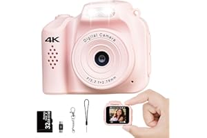 SHEAWASY 4K Mini Keychain Camera - Mini Digital Camera - Tiny Retro Pocket Size 16MP CMOS 1.54" Large LCD Screen Compact Size 32GB Included Travel Idea (Pink)