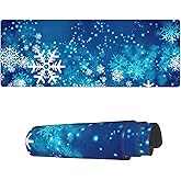Famame Laptop Mouse Pad Christmas Abstract Winter Snowflakes Desk Mat with Stitched Edges 31.5X 11.8 inch Non-Slip Large Keyboard Rubber Writing Table Mat for Office Home