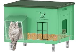MYODAL Large Indestructible Heated Cat House for Outside - Extremely Waterproof & Weatherproof Heated Outdoor Cat House with Escape Door for Winter, Insulated Feral Cat Shelter for Barn Strays, 22x17x17.5 in