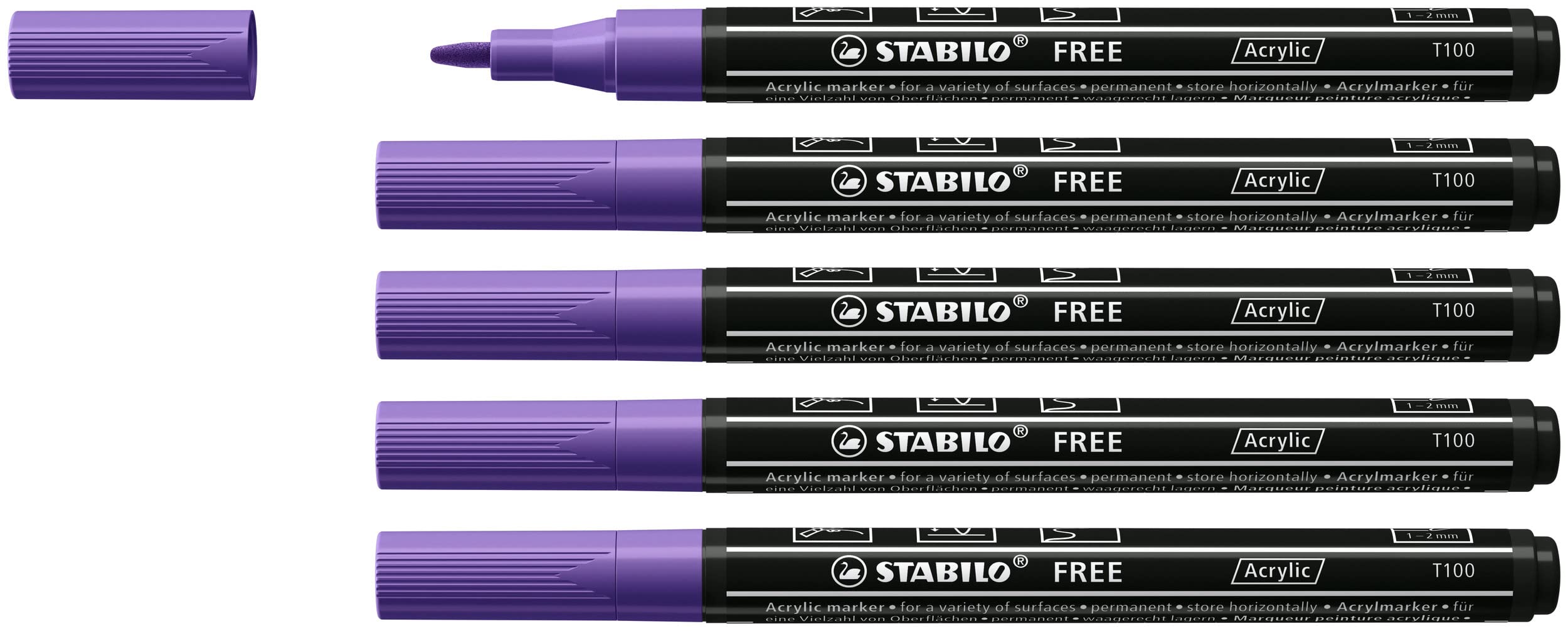 STABILO Acrylic Marker FREE Acrylic - T100 1-2 mm Bullet Tip - Box of 5 - Violet