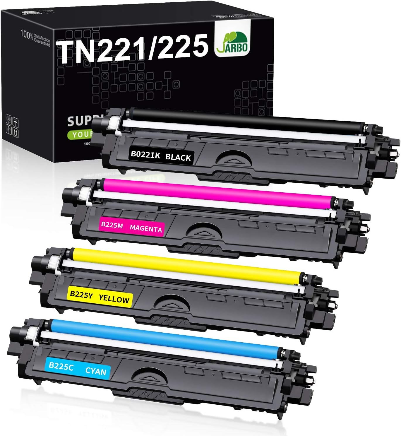 JARBO Compatible Toner Cartridge Replacement for Brother TN221 TN225 TN-221 TN-225, for HL-3170CDW HL-3140CW HL-3180CDW MFC-9130CW MFC-9340CDW MFC-9330CDW (1 Black, 1 Cyan, 1 Magenta, 1 Yellow) 4 Pack