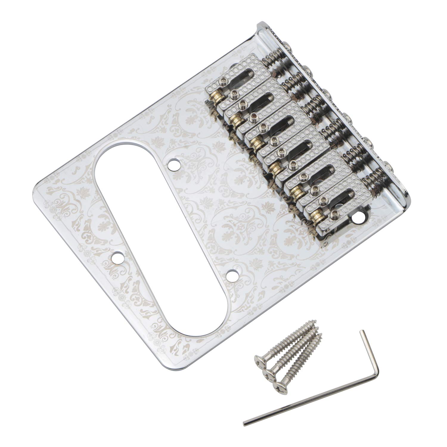 Unxuey Silver Guitar Roller Bridge, Roller Saddle Plate Single Coil Pickup Hole for Telecaster Electric Guitar with Screws Wrench