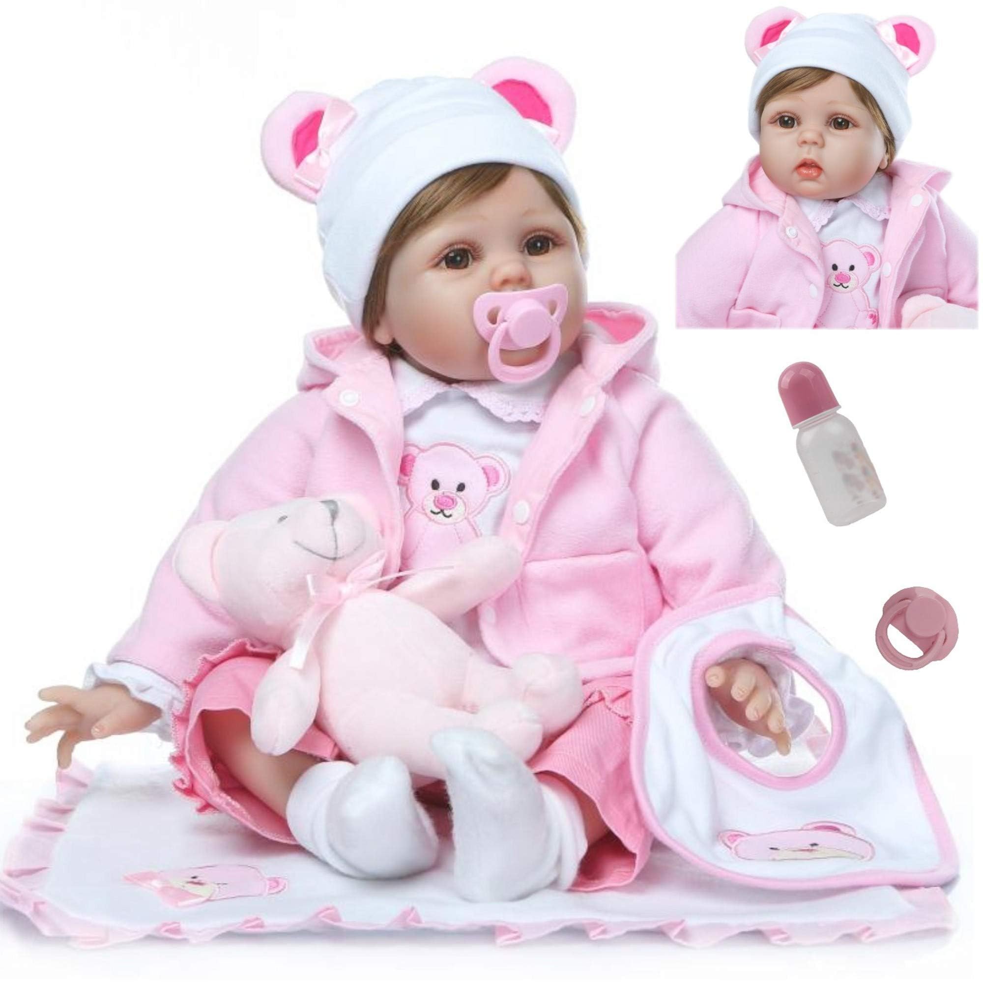 ZIYIUI Reborn Baby dolls Girl Lifelike Handmade Soft Silicone Vinyl Newborn Toy Looks Real 22 Inches 55cm Magnetic Mouth Baby Dolls Gift