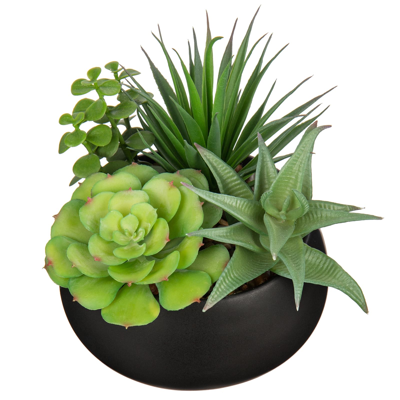 Fake Succulent Arrangement Faux Plant Black Ceramic Pot Home Office Decor |  eBay