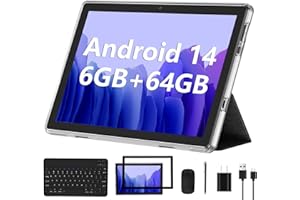 ECOPAD Android 14 Tablet 2025 New 10 Inch Tablets with 6GB RAM + 64GB ROM +1TB Expanded Ouad-Core,2 in 1 Tableta with Keyboard Mouse WiFi 6 Bluetooth,GMS Certified IPS Touch Screen Tablet - Silvery Set