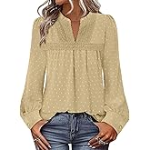 BETTE BOUTIK Womens Boho Fall Fashion Tops Long Sleeve Casual Shirts Flowy Swiss Dot Blouses