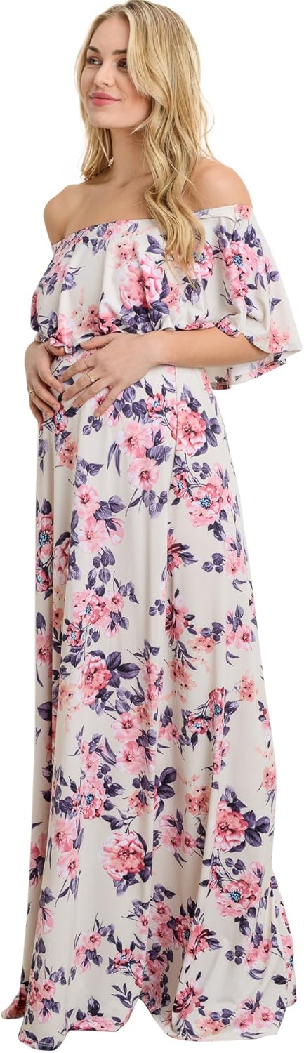HELLO MIZ Women's Ruffle Off The Shoulder Maxi Maternity Dress - Made in USA at  Women’s Clothing store