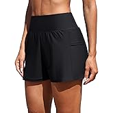 ATTRACO Women Swim Shorts Side Split Swim Trunk 2 in 1 Board Shorts with Pockets Swim Bottom