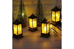 Juesi Christmas Candle Lantern, Retro Flameless Candle Light, Lighted Snow Globe Lantern, Holiday Home Indoor Outdoor Elk Santa Claus Snowman Tea Light Decoration Lamp, Ideal Gift