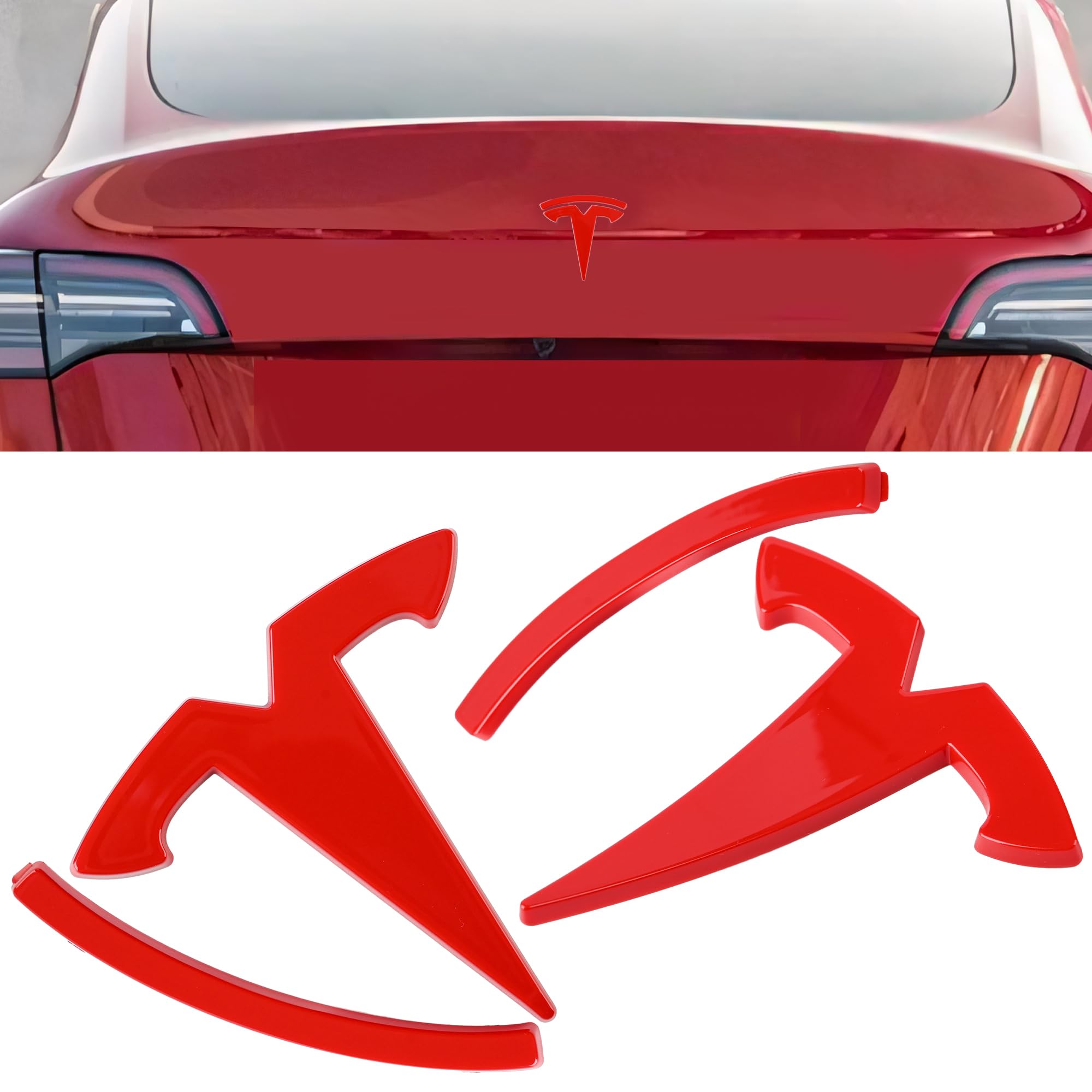Photo 1 of Tinlucys Front/Rear Trunk Emblem Cover Designed for Model Y 2020-2025,Badge Logo Protection Caps for Model Y Glossy Red