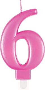 Unique Dazzling Metallic Pink Number 6 Birthday Candle - 1 Pc