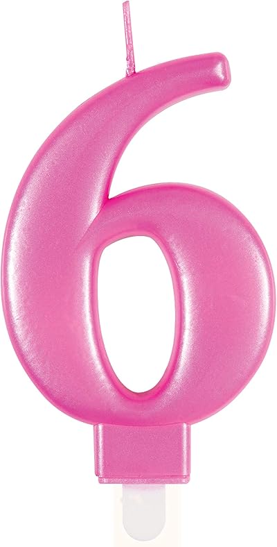 Unique Dazzling Metallic Pink Number 6 Birthday Candle - 1 Pc