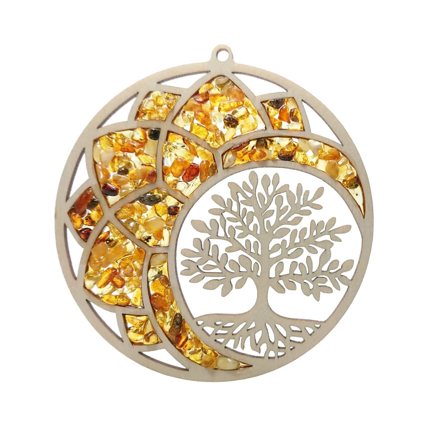 Window Decoration Sun Catcher Amber in Birch Wood "Kraftbaum" Diameter 11 cm Including Gift Packaging