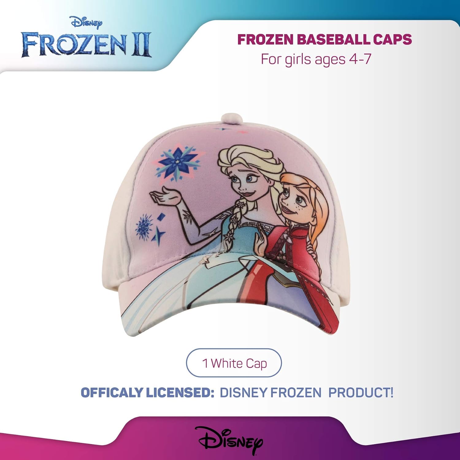 Disney Kids Hat, Elsa and Anna Baseball Cap for Girls Ages, White/Purple, Age 4-7: Clothing