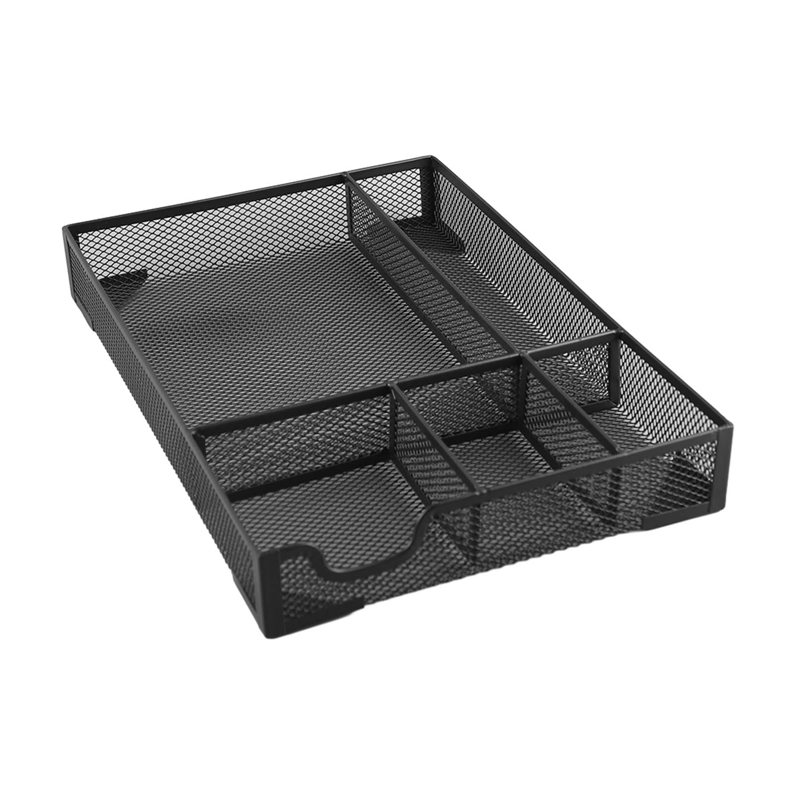 Photo 1 of TOPINCN Metal Mesh Drawer Organizer Tray, Desk Drawer Organizer, 5 Grids Multipurpose Stable Prevent Slip Metal Desk Organizer Storage Basket Black,