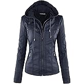 Newbestyle Faux Leather Jacket for Women Biker Jacket with Hood Womens Motorcycle Jacket