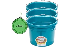 Little Giant Horse Bucket, 2 Gallon, with Moofin Silicon Pet Bowl, Durable Water Bucket for Horses with Metal Handle, Horse Feeder, Feeding Bucket, Ideal for Watering & Feeding Needs [Pack of 3]