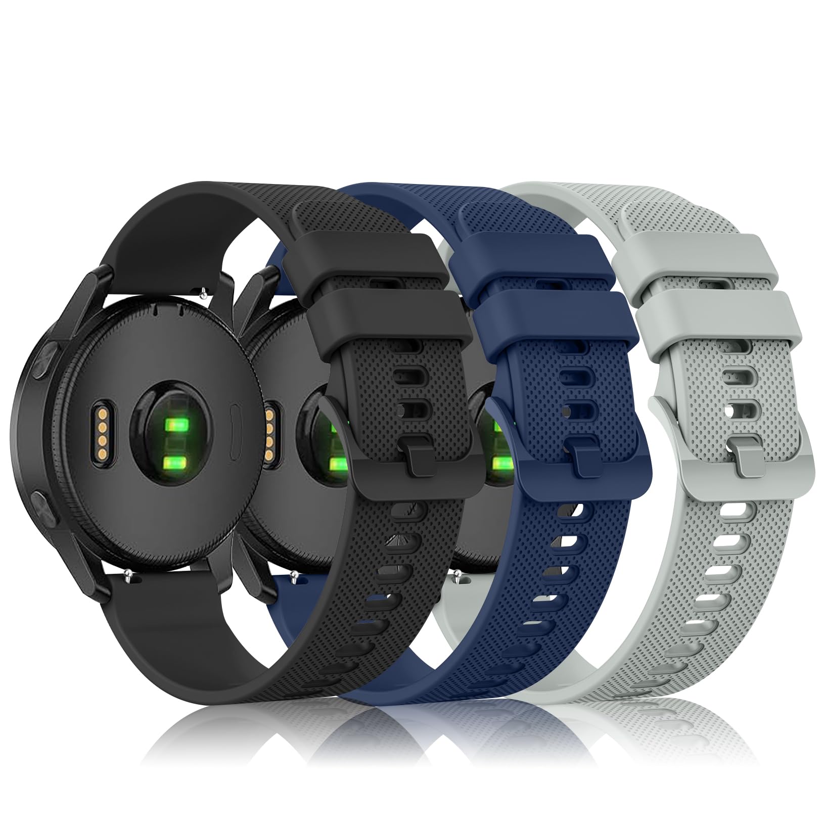 Meliya Bands Compatible with Garmin Venu/Venu Sq/Sq 2/Venu 2 Plus/Garmin Vivoactive 6/5/3 Watch Bands Women Men, 3-Pack Soft Silicone Sport Replacement Strap for Garmin 165/55/645/245 Music Watch Band (Black+Midnight Blue+Gray)
