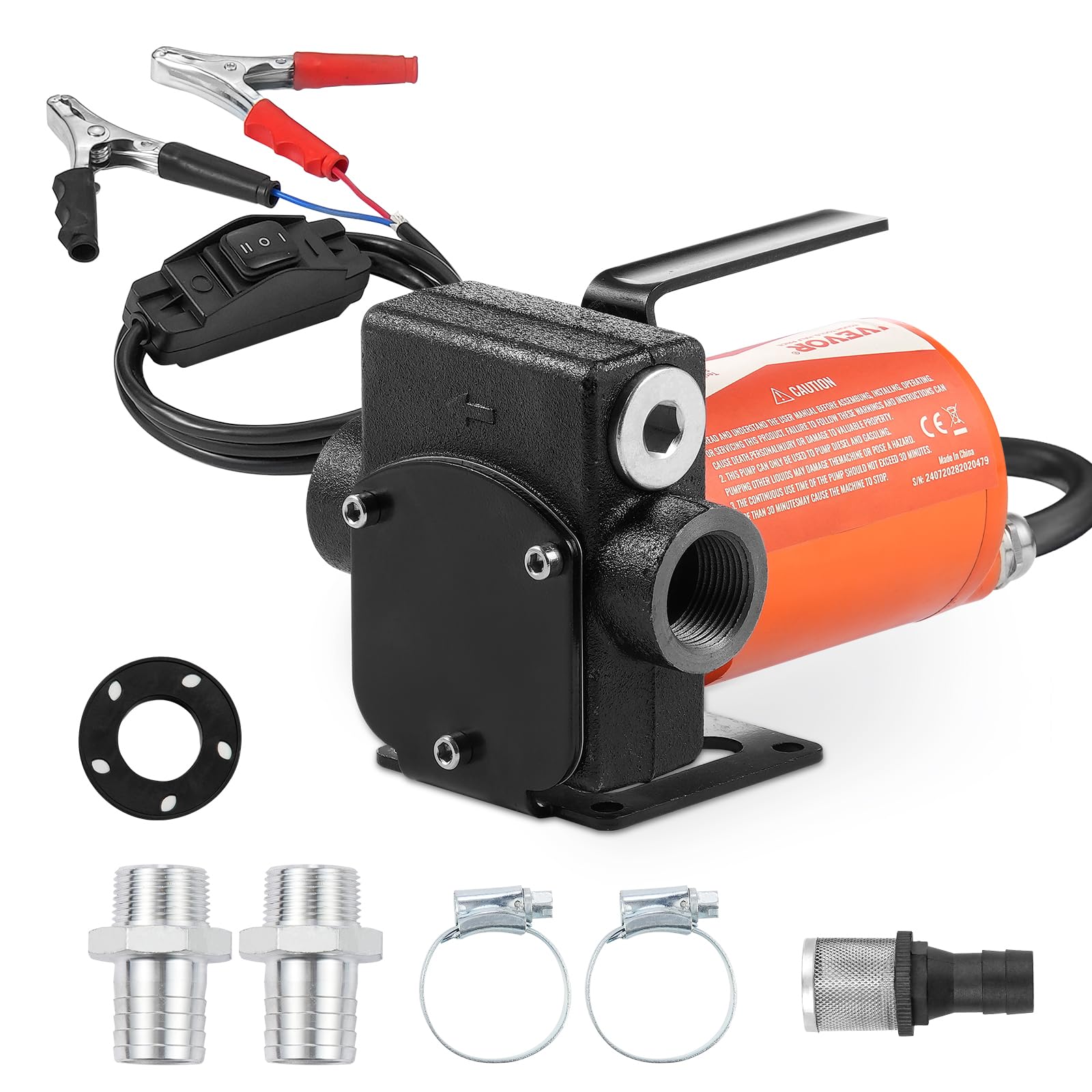 Photo 1 of VEVOR Fuel Transfer Pump, 12V DC 5 GPM 1/10 HP, Portable Electric Diesel Transfer Pump with Auto Shut-Off Fuel Nozzle, Long Inlet & Outlet Hose for Gasoline Diesel, Kerosene, Methanol Blends