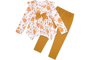 Yoxindax Toddler Kid Girl Clothes Ruffle Sleeve High Low Top Floral Allover Pants Fall Winter Outfit Set