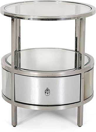 Great Deal Furniture Cytheria Modern Round End Table With Tempered