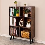 LEYAOYAO Cube Bookshelf 3 Tier Mid-Century Rustic