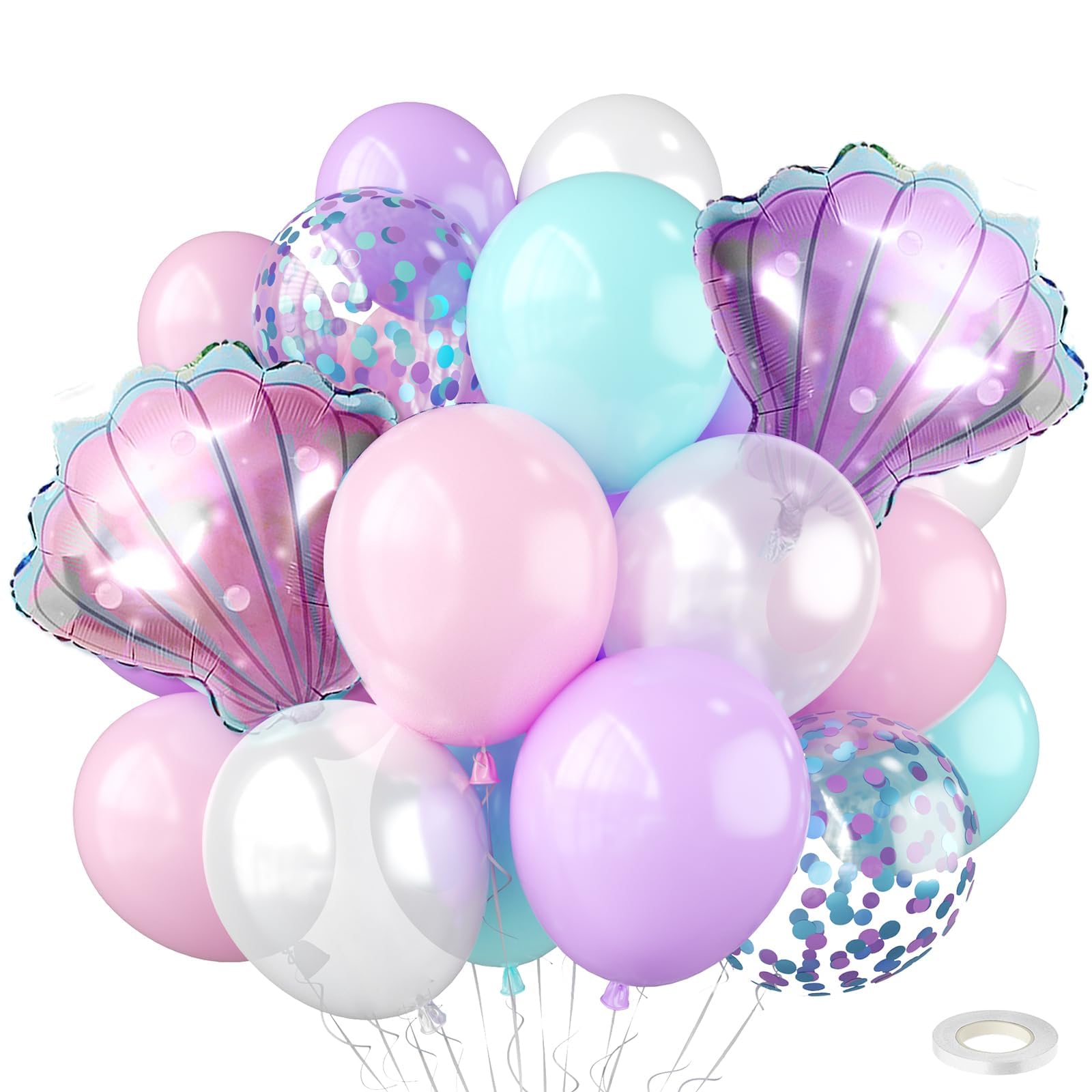 View 1 of 12 Inch Mermaid Balloons,Pastel Pink Purple Teal Pearl White Balloon with Mermaid Tail Seashell Foil Ballons,for Kids Princess Girl Birthday Decorations Sea Theme Baby Shower Party Supplies