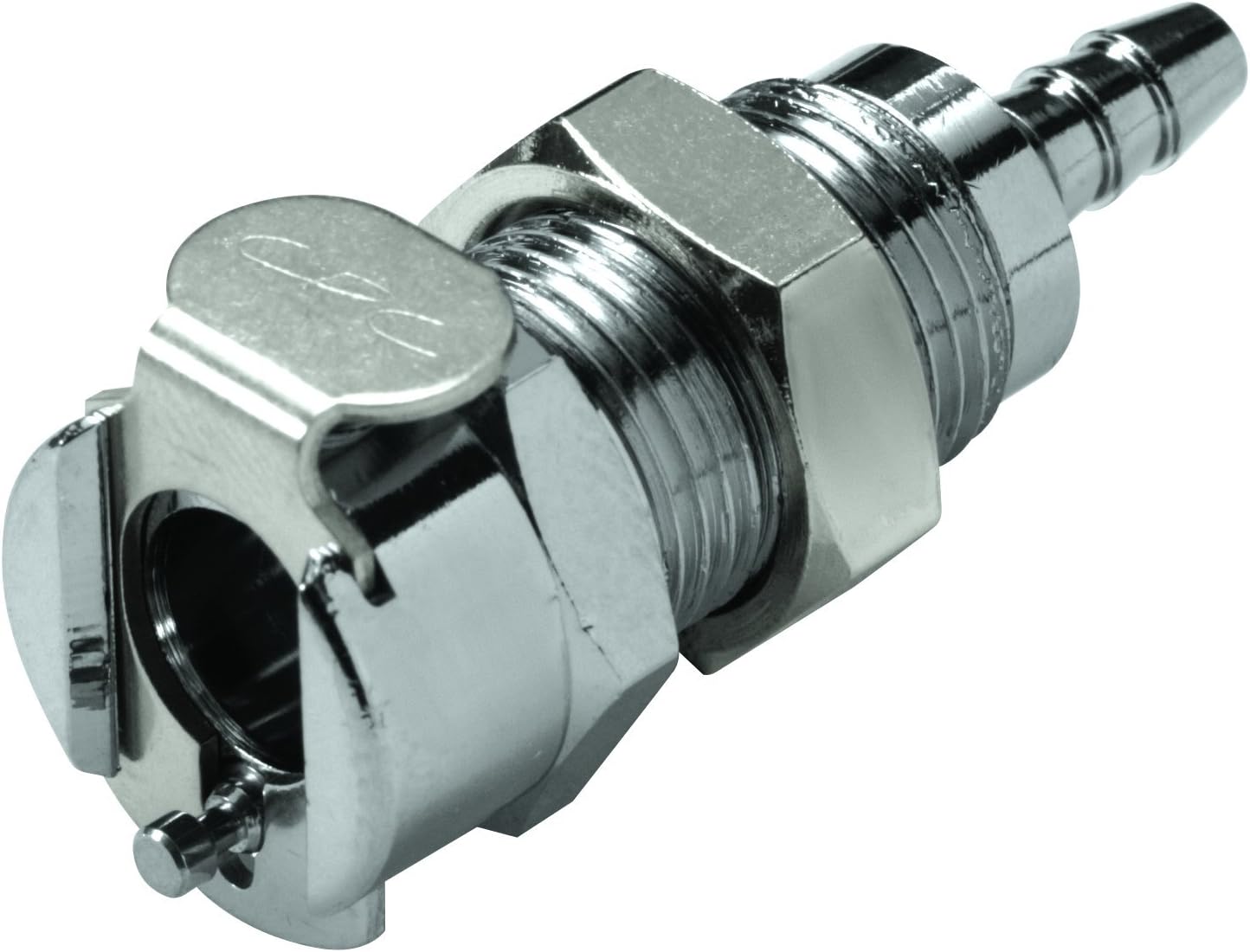 Colder LCD16006 Chrome Plated Brass Tube Fitting, Coupler, Shutoff, Panel Mount, 1/4" Flow Coupler x 3/8" Barb