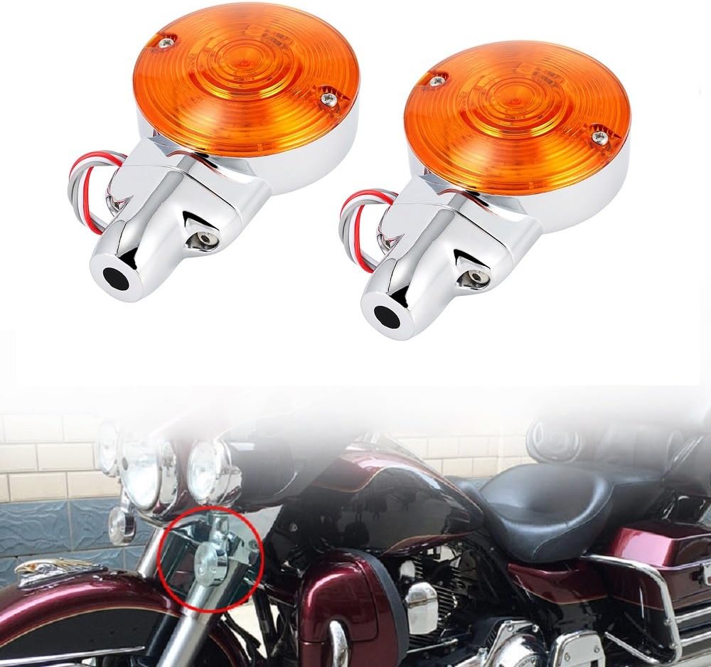 Motorcycle Front Rear Flat 3 Wires LED Blinker Indicator Turn Signal Light Lens Bulb For Harley Touring Electra Glides Road King Softail Heritage(Chrome)