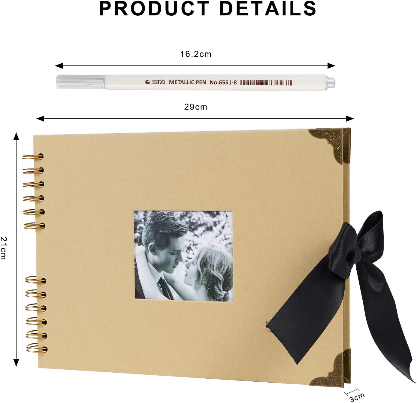Scrapbook Photo Album, DIY Craft Paper Photo Book 80 Pages, DIY Handmade Album Scrapbook Set, Records Anniversary, Wedding, Graduation, Travelling, Baby Shower Gift, Contains Metal Pen, (Kraft) : Office Products