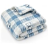 BORITAR Baby Blanket with Plaid Bear Pattern for Boys Girls 30 x 40 Inch | Ultra Soft Warm Fluffy Flannel Fabric Nursery Blanket for Toddler Newborn Infant Crib Stroller Travel Pet Shower Gift Blue