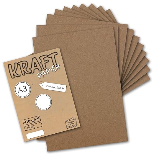 10x Vintage Kraftpapier Din A3 410 g/m² Natur-Braunes Recycling-Papier Bastel-Karton Künstler-Karton Künstler-Pappe I Umwelt 