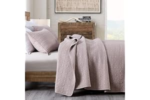 HORIMOTE HOME Quilt Set King Size Cameo Rose, Classic Geometric Spots Stitched Pattern, Stone-Washed Microfiber Chic Rustic Look, Ultra Soft Lightweight Quilted Bedspread for All Season, 3 Pieces