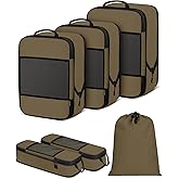 SDGFUI 6 PCS Set Compression Packing Cubes for Travel, Lightweight Packing Organizer Bags Travel Essentials for Carry On, Suitcase,Home Closet - Brown