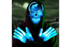 OceanWings Halloween LED Mask with Gloves Light up Costumes Scary Mask for Party Supplies Favor