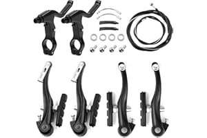 Glarks 8Pcs Bike Brake Set Including 2 Pairs Black V-Type Brakes, 1 Pair Handlebars Brake Levers, 2Pcs Front and Rear Brake C