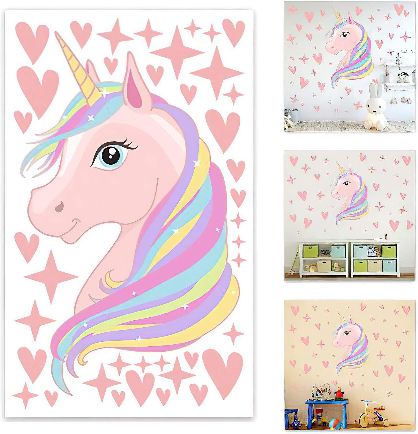 Senua Pink Unicorn Wall Decals Stars Love Hearts Stickers for Girls Babies Children Teens Kids Bedroom Nursery Christmas Birthday Party Decoration - Image 3