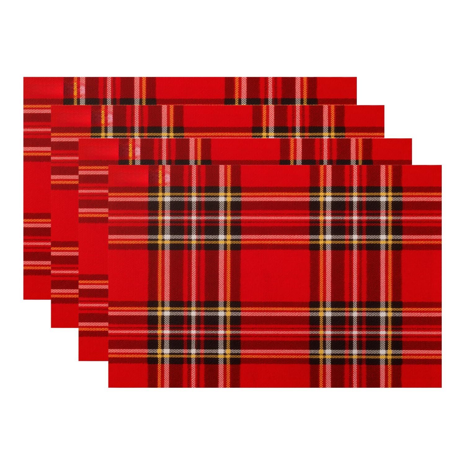 Batmerry Plaid Red Black Decorative Placemats, Red Christmas Tartan Green Plaid Checkered Abstract Black Woven Burlap Modern Placemats for Dining Table Round Table Farmhouse Wedding Indoor Set of 4 — image 1